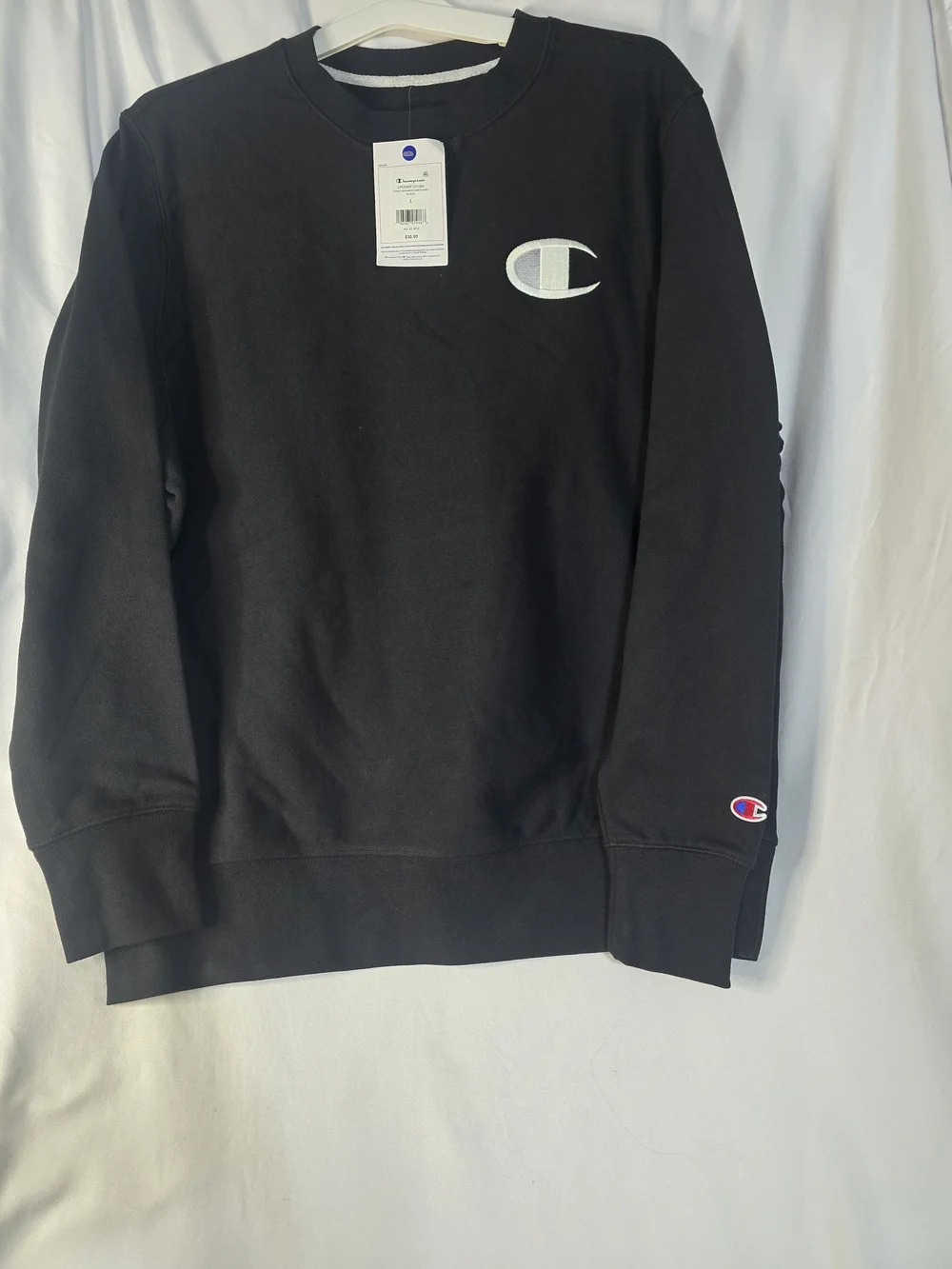 Champion Men's Black Crewneck Sweatshirt with White Logo